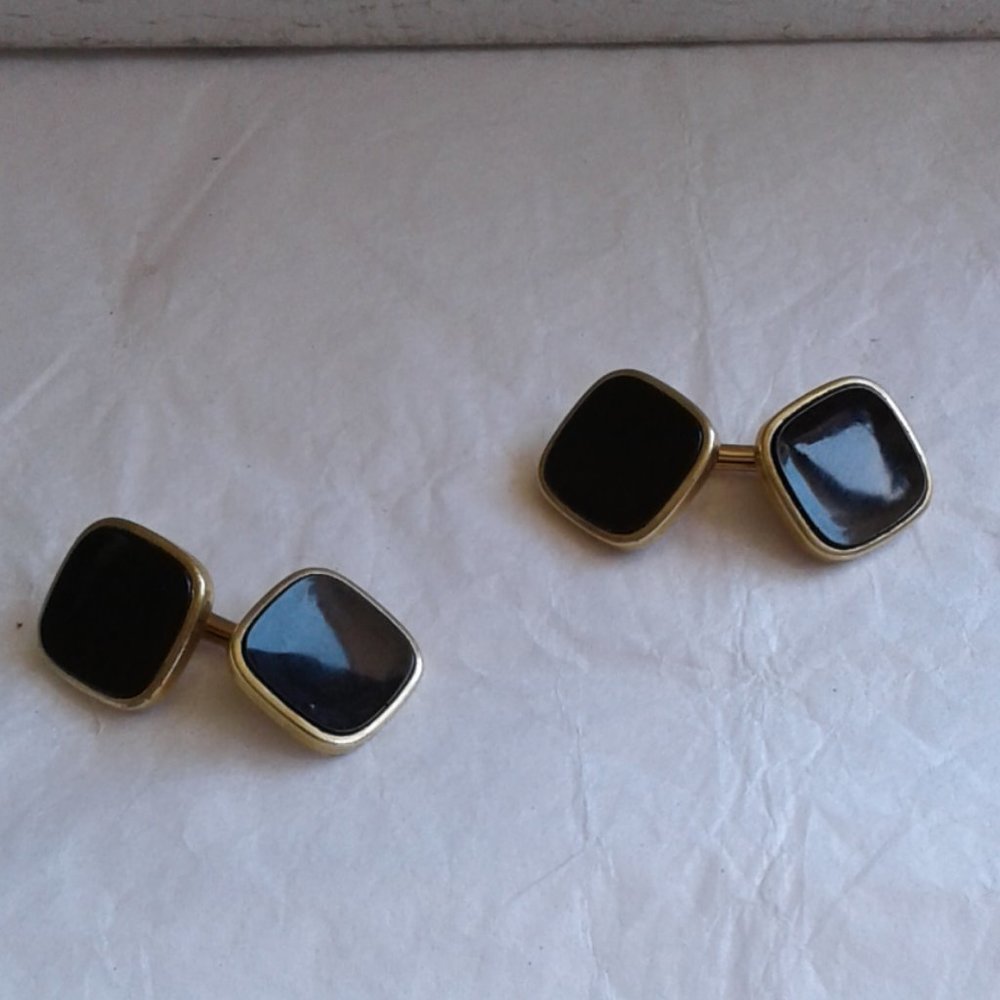 Vintage  HADLEY  Double Side  Black  Gold Tone Cuff Links  Signed HADLEY QUALITY
